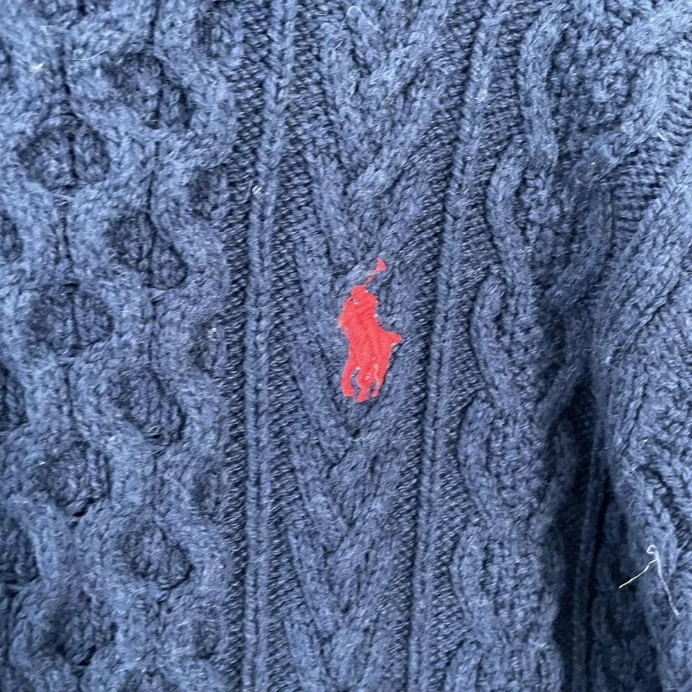 Polo Ralph Lauren Sweater Mens XLT Blue Cotton Cable Fisherman Knit Crewneck